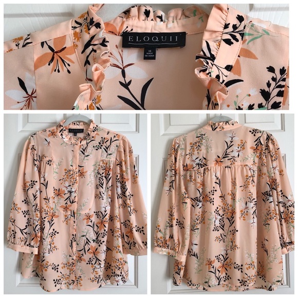 Eloquii Tops - ELOQUII floral bib-detail button up